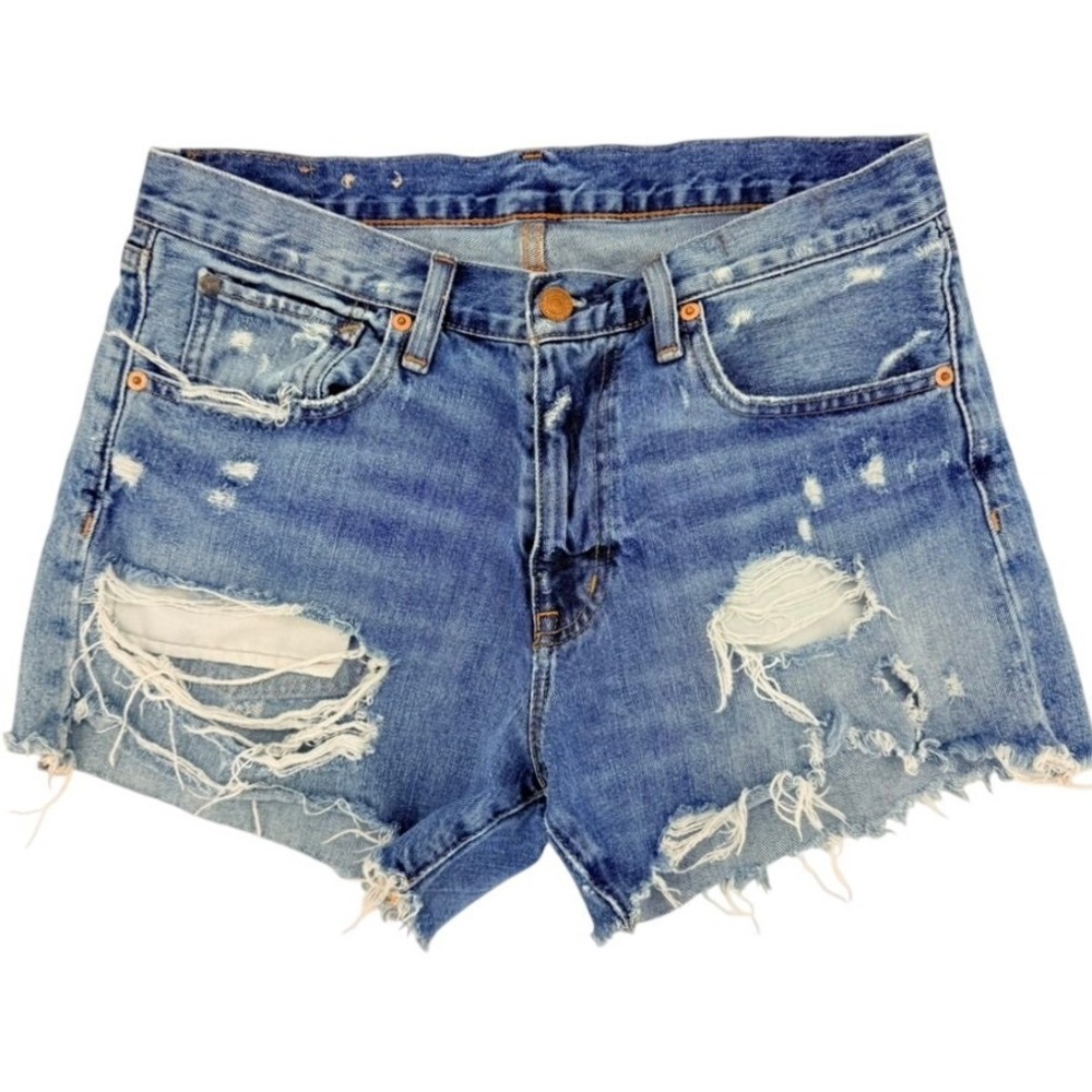 Denim & Supply Ralph Lauren Distressed Americana Cut Off Shorts Blue Thompson 28